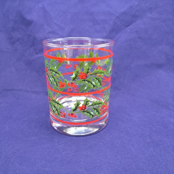 Christmas Holly Berry Old Fashioned Rocks Whisky Glass With Red Stripes - Picture 4 of 11